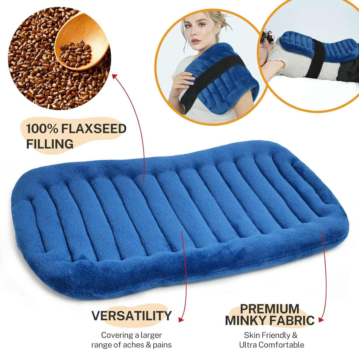 Extra Large Heating Pad Microwavable for Back with Moist Heat, Flaxseeds Heating Pads for Full Back, Neck and Shoulders, Stomach Cramps, and Muscle Aches,for Both Hot and Cold Therapy - Navy Blue
