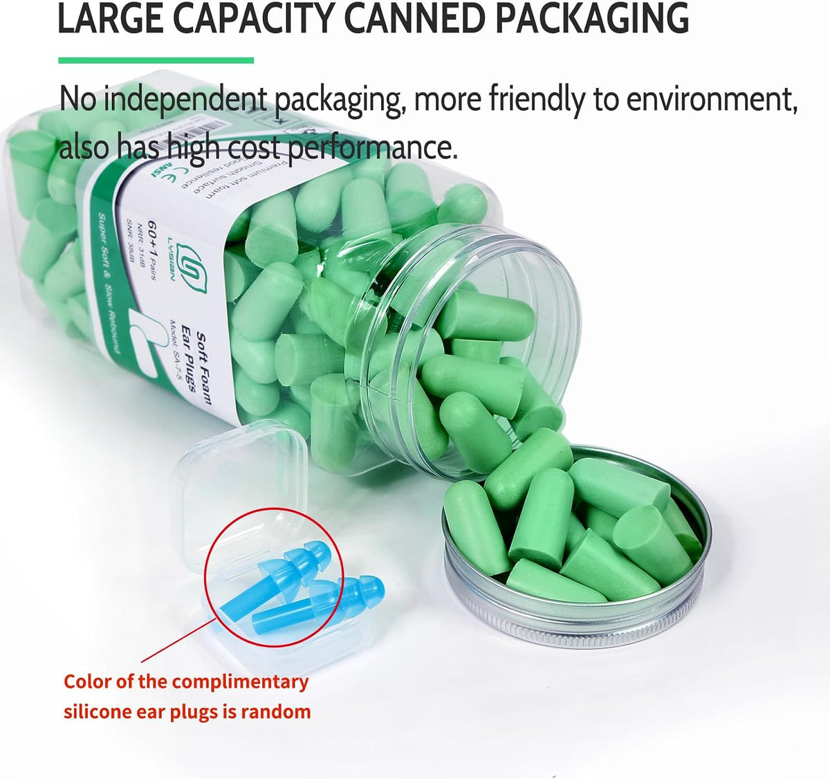 LYSIAN Foam Ear Plugs for Sleep, 60 Pairs, 38dB SNR, Purple