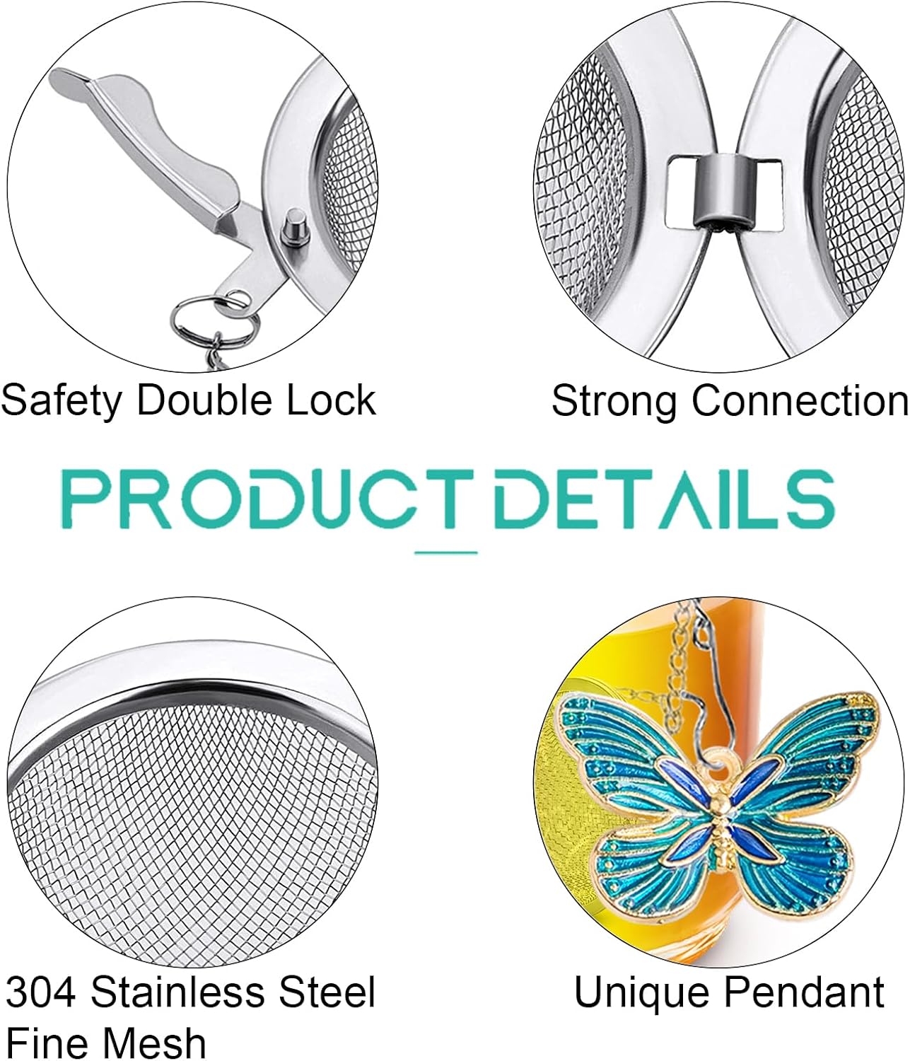 Tea Steeper for Loose Tea 2pcs NSTaygate Tea Infuser with Charm Handmade Cute Butterfly BFF Pendant, Tea Strainers for Loose Tea 304 Stainless Steel Tea Ball for Brew Tea