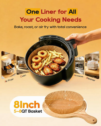 40GSM Air Fryer Liners, 6.5 Inch Air Fryer Liners Disposable, Unbleached Paper For 3-5Qt, Raw Wood Pulp, Double-Sided Silicone, For Health-Conscious Cooks & Busy Families, Square 100pcs