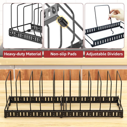 HzTinT Cutting Board and Baking Tray Cookie Sheet Organizer for Cabinet | Expandable 6.9"-13.6" Pan Organizer with 12 Adjustable Dividers, Cutting Board Holder for Cabinet or Countertop Storage