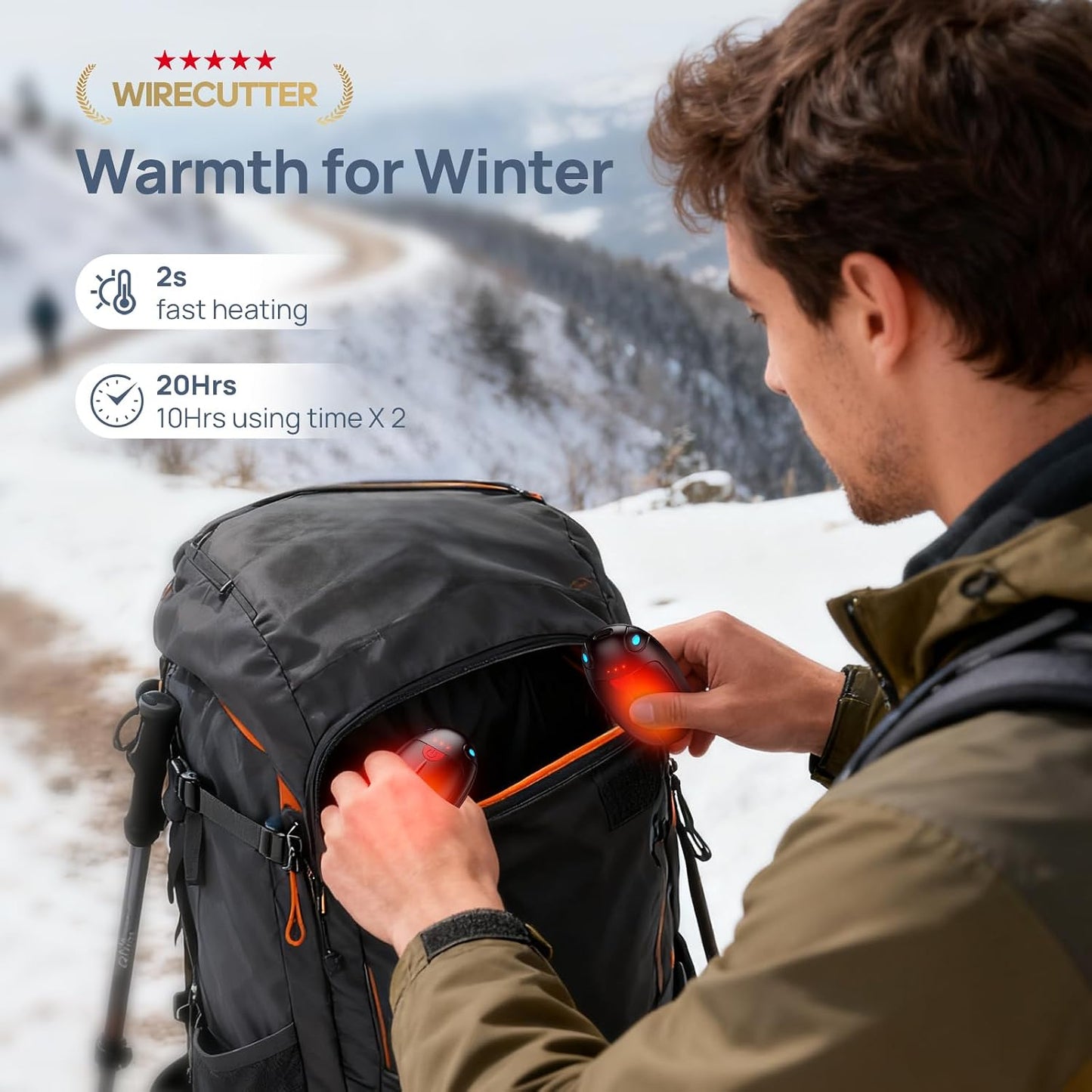 Hand Warmers Rechargeable, 2 Pack Portable Pocket Hand Warmers, 20Hrs Long Heating Double Warm Electric Handwarmers, Reusable Heater for Outdoors, Camping, Hunting, Golf, Fishing