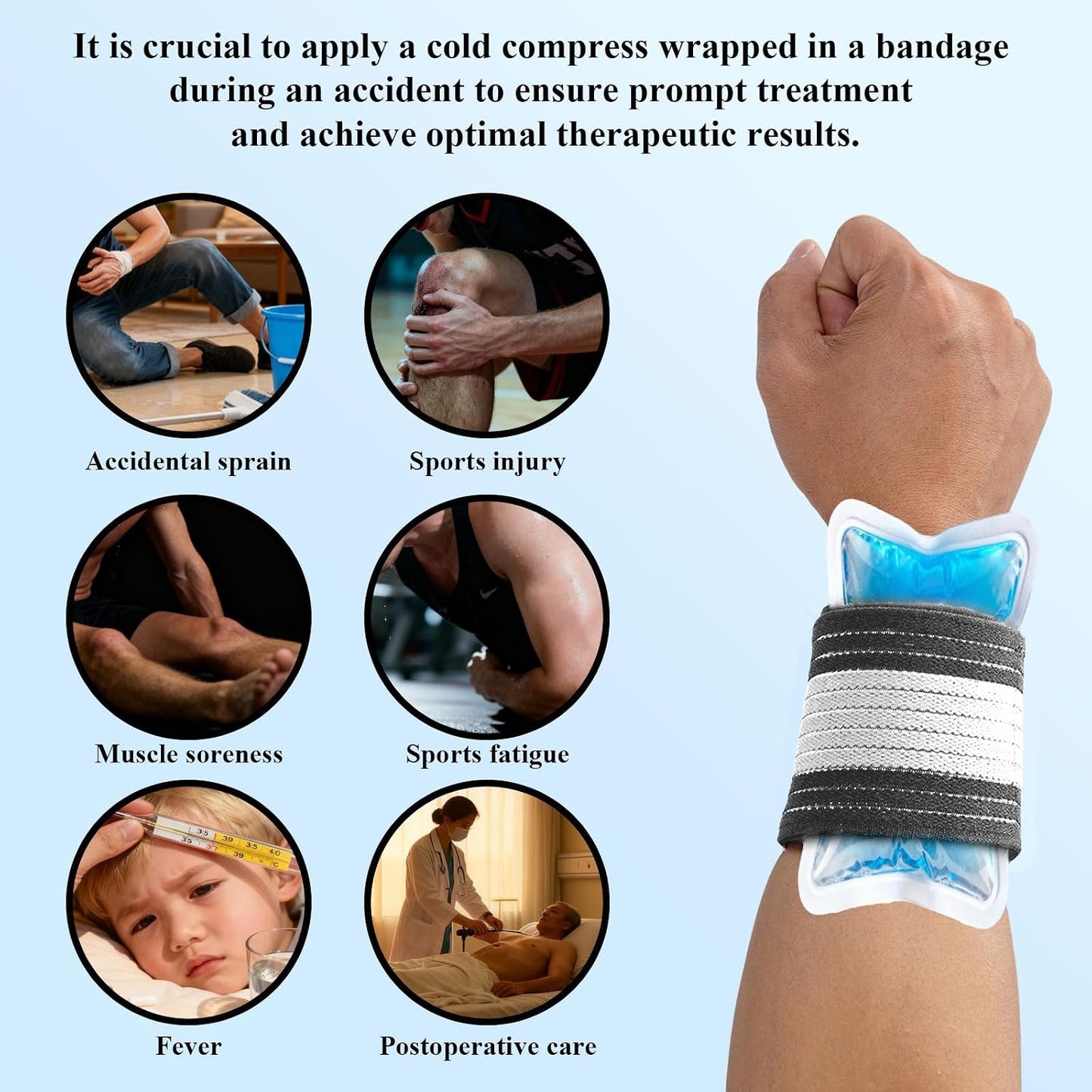 4-Pack Ice Pack Strap,Stretchable- 35.5"x3" Adjustable Hook and Loop Elastic Holder & Resuable Extender Belt for Secure Ice Pack Wrap, Blue