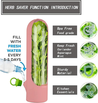 Herb Keeper for Refrigerator, Herb Saver for Refrigerator, Vegetable Preservation Bottle for Cilantro, Mint, Parsley, Asparagus, Keeps Greens Fresh for 2-3 Weeks (Green)