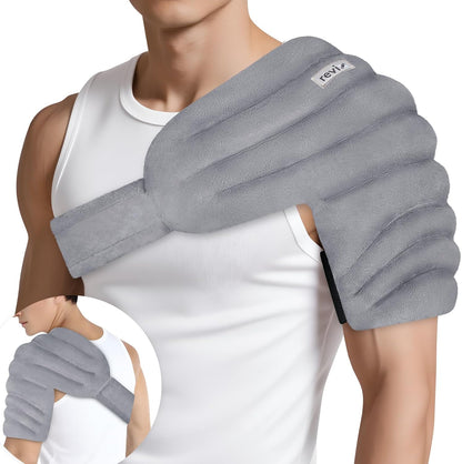 REVIX Microwavable Shoulder Heating Pad for Rotator Cuff, Moist Heating Pads Microwavable with Adjustable Strap, Shoulder Heating Pads for Upper Back Muscle Relaxation & Relief, Gray