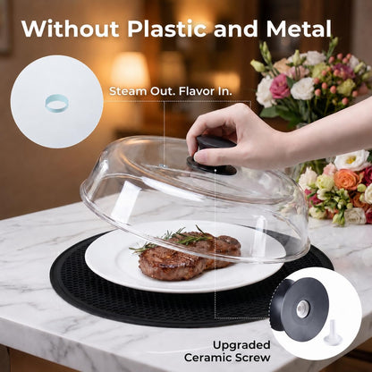 UFORU 10 Inch Glass Microwave Splatter Cover For Food With Steam Vent | Plate Cover,BPA Free Borosilicate Glass Microwave Lid,Silicone Handle,Dishwasher-Safe Splatter Guard for Bowls Plates