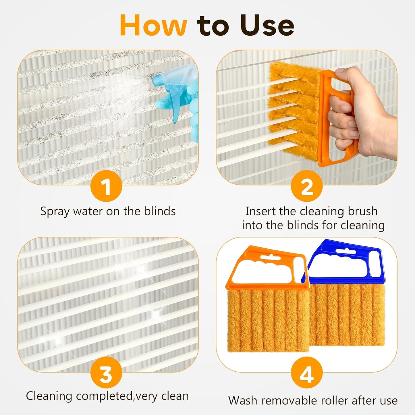 4 Pcs Blind Cleaner Duster Tool,Blind Dusters for Cleaning,7 Finger Dusting Cleaner Tool for Window & Air Conditioner,Window Blinds Cleaner Microfiber Washable
