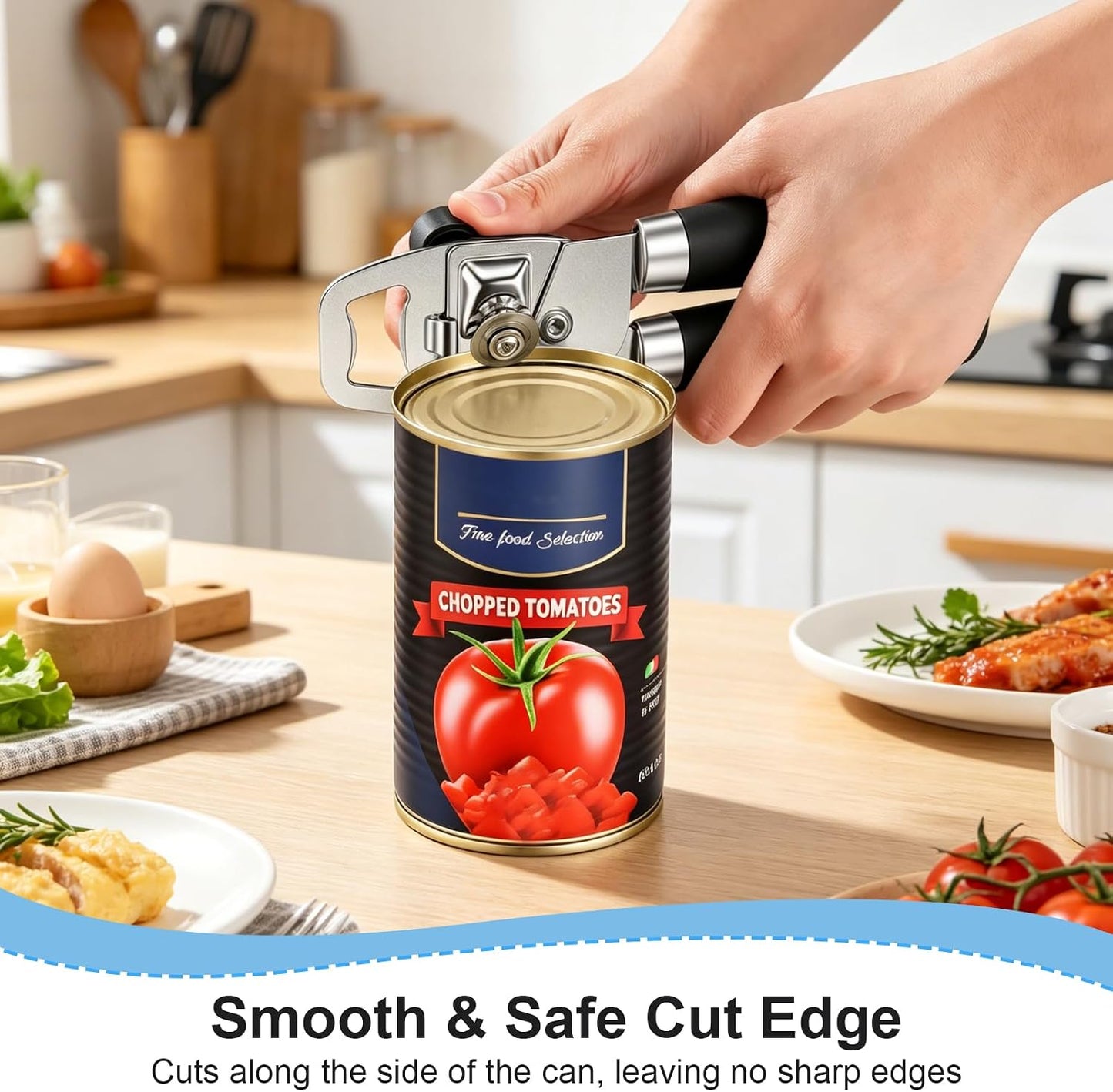 Can Opener Manual Heavy Duty Stainless Steel | with Magnetic Lid Lifter, Sharp Cutting Wheel, Soft Ergonomic Handle, Oversized Turn Knob, Multifunctional Kitchen Tool