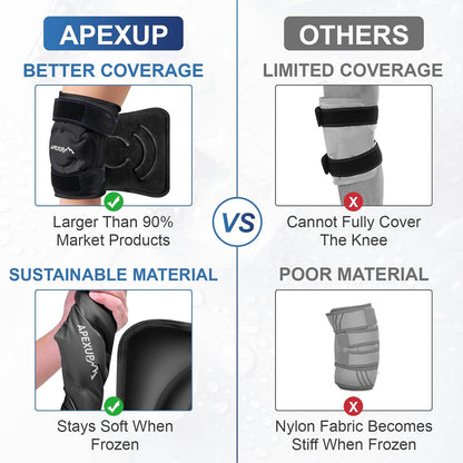 APEXUP Ice Pack for Knee Pain Relief, Large Reusable Wrap After Surgery, Flexible Gel Cold Pack for Injuries, Pain Relief for Back, Shoulder, Elbow, Ankle and Leg (Blue, L, 1PK)