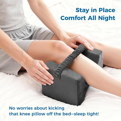 Knee Pillow for Side Sleepers, Memory Foam Leg Pillow with Strap, Grey | Ergonomic Between Leg Support Pillow for Sleeping Comfort, Knee and Ankle Positioning, Pregnancy, Joint Support, Medium Size