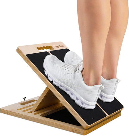Portable Wooden Slant Board for Calf Stretching with Resistance Bands | 400 Lbs Weight Capacity Incline Board for Calf Stretcher, Calf Stretch Board for Knees Ankle Heel Feet Leg
