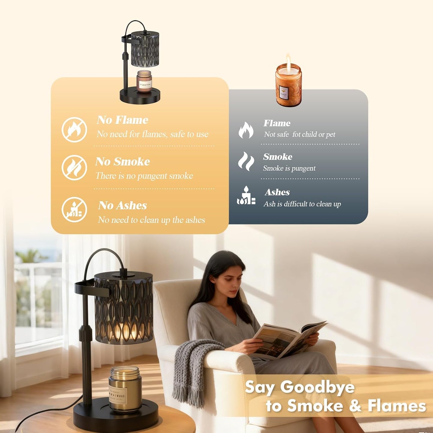 Modern Minimalist Wax Warmer for Jar Candles, Timer & Dimmer | Modern minimalist style. Timer & dimmer safe melt. 2 bulbs & heat-proof base. Perfect for living room, bedroom, or office.