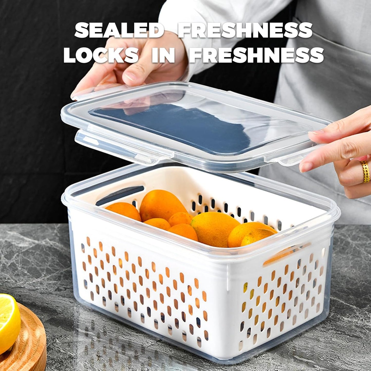 3 Pack Fruit Storage Containers for Fridge with Removable Colander – Airtight Produce Storage Containers with Lids, BPA-Free Berry Keeper for Vegetables, Lettuce & Meal Prep (29oz+59oz+112oz)