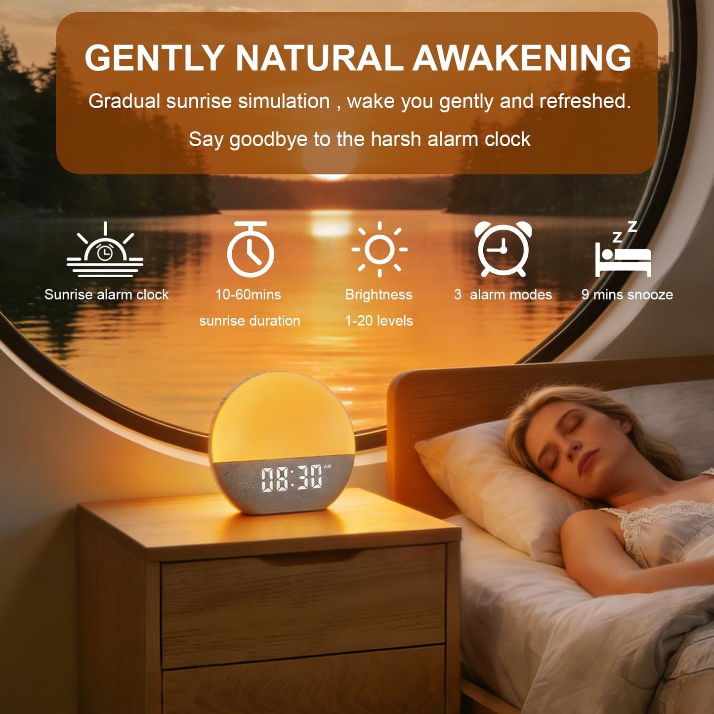 winshine Sunrise Alarm Clock with White Noise Sound Machine for Bedrooms | Wake Up Light,24 Sounds, FM Radio, Bluetooth Speaker,Sleep Sound Machine for Heavy Sleepers, Adults