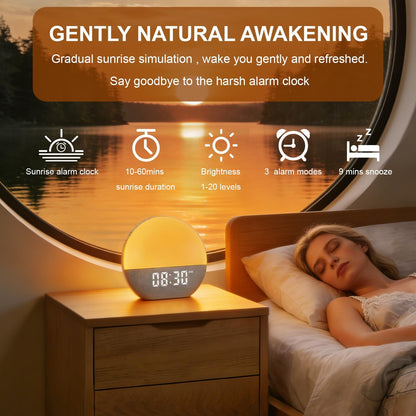 winshine Sunrise Alarm Clock with White Noise Sound Machine for Bedrooms | Wake Up Light,24 Sounds, FM Radio, Bluetooth Speaker,Sleep Sound Machine for Heavy Sleepers, Adults