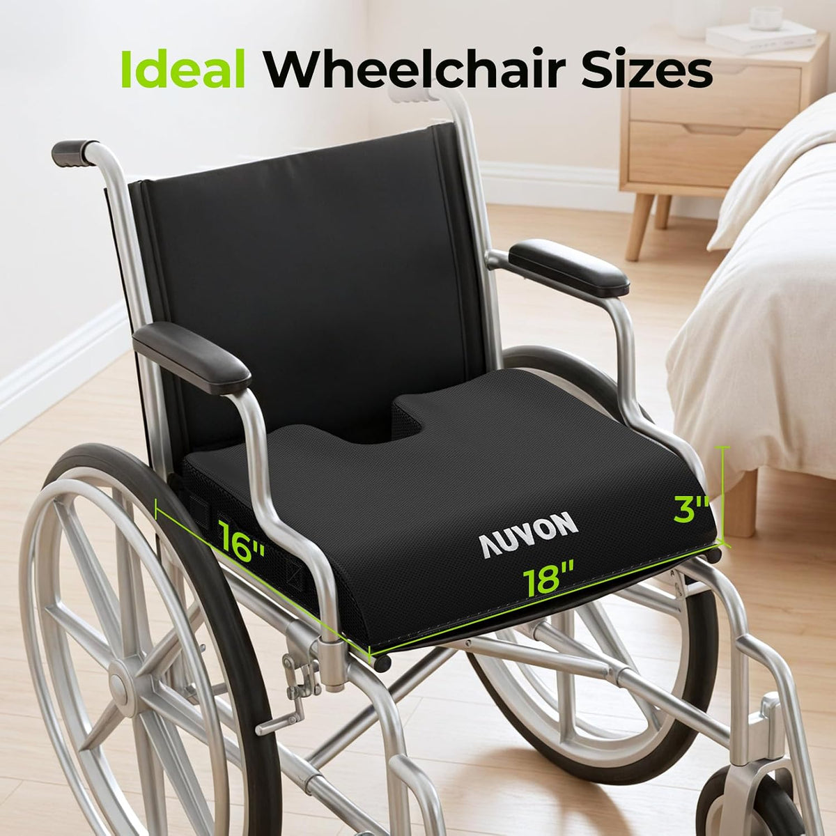 AUVON Gel Wheelchair Seat Cushion with Waterproof Cover for Pressure Sore & Ulcer, Ergonomic Chair Cushion with U-Cutout for Tailbone Pain, Back Pain Relief, Memory Foam Wheelchair Cushion, Anti-Slip