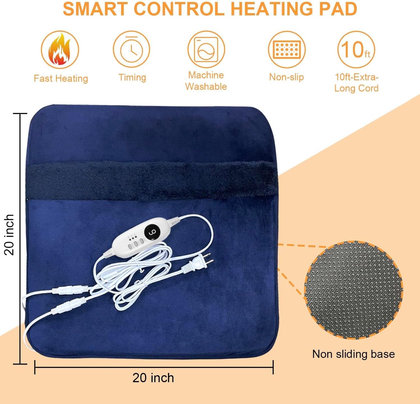 Double Sided Electric Foot Warmer for Men and Women with LCD Display & Non-Slip,Fast Heating Pad with Overheat Protection&Machine Washable, 10 ft Cord Foot Warmer Under Desk,Bed, Office,Home,Blue