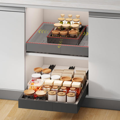 Fokyfok Pull Out Cabinet Organizer,23"-31"W,17"-24"D,Expandable,Adhesive | No Drill,5 Rails,Adjustable Slide out Drawers for Kitchen,Pantry,Roll out Shelves,Cabinets Without Lip,Framless,White,1PC
