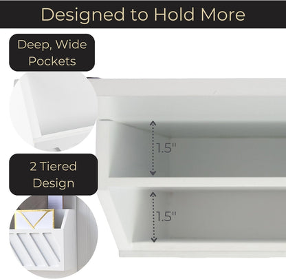 BLU MONACO Wall-Mounted Mail and Key Holder – Natural Wood 2-Tier Letter Organizer with 3 Hooks | Entryway Command Center for Mail, Keys, and Documents