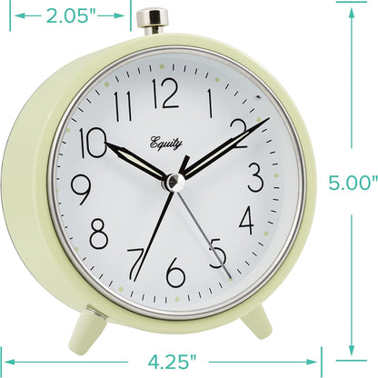 Equity 5" Silent Sweeping Quartz Metal Alarm Clock-Light Green (Model 20090)