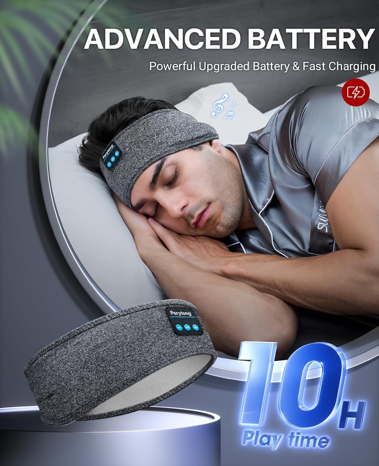 Perytong Sleep Headphones Wireless, Bluetooth Sports Headband Headphones with Ultra-Thin HD Stereo Speakers Perfect for Sleeping,Workout,Jogging,Yoga,Insomnia, Air Travel, Meditation (Grey)