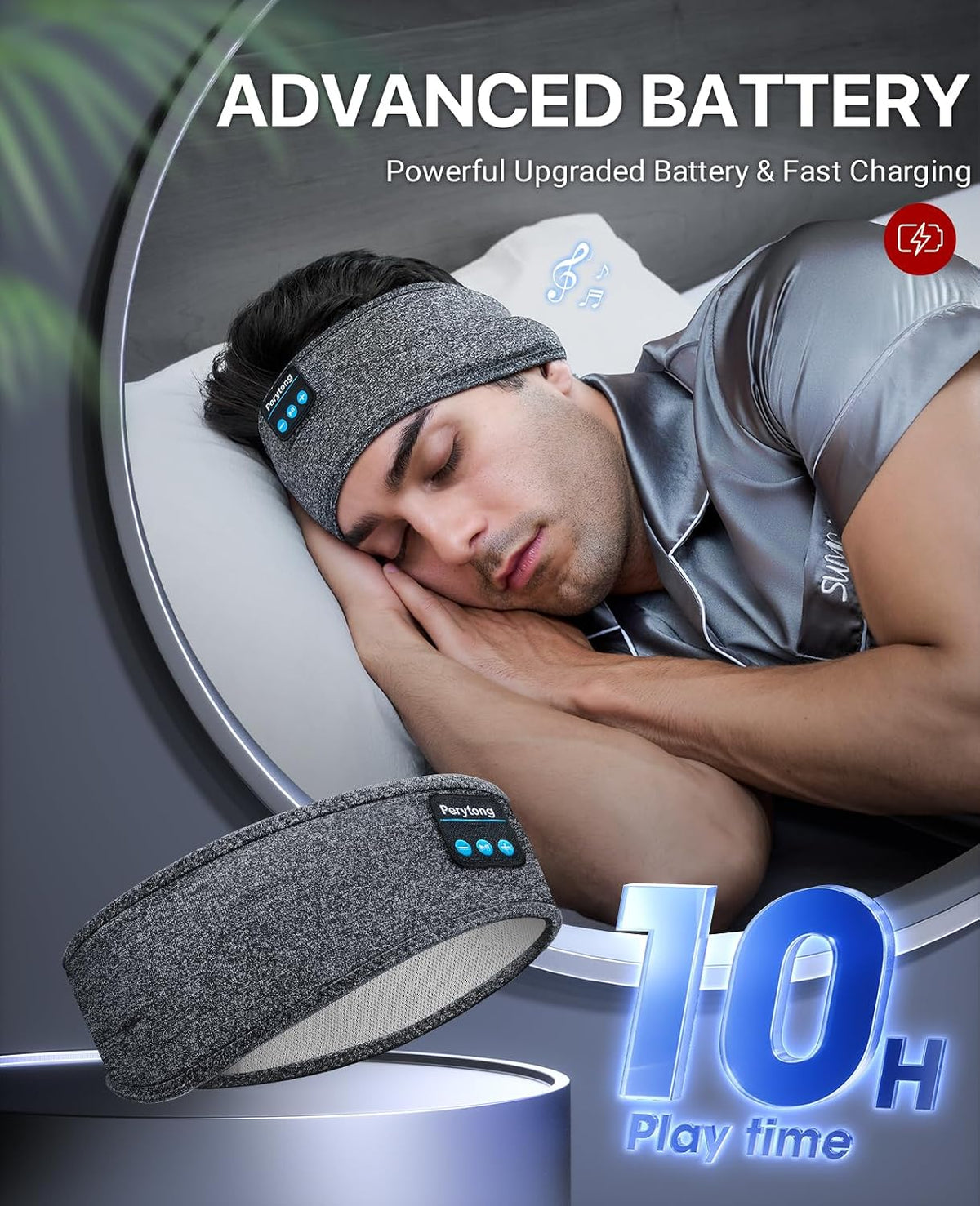Perytong Sleep Headphones Wireless, Bluetooth Sports Headband Headphones with Ultra-Thin HD Stereo Speakers Perfect for Sleeping,Workout,Jogging,Yoga,Insomnia, Air Travel, Meditation (Grey)