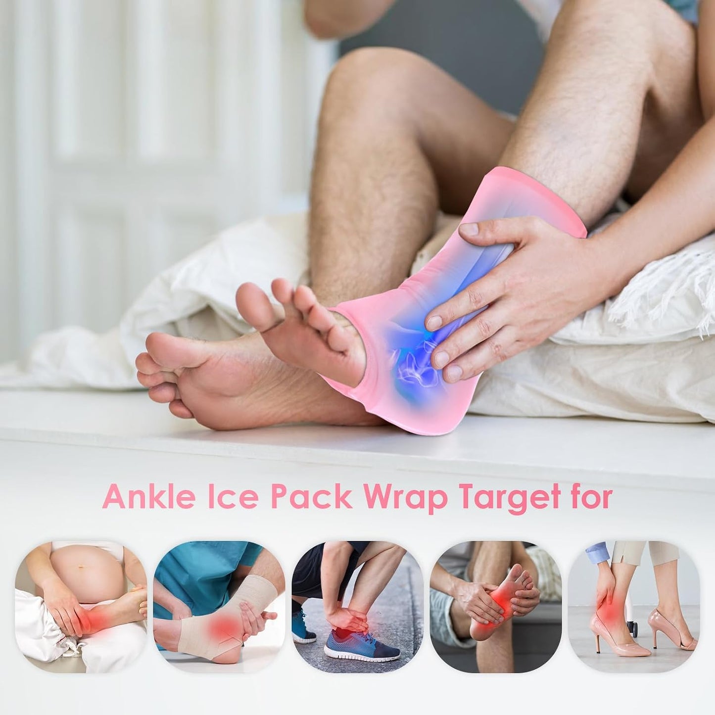 ComfiTECH Ankle Ice Pack Wrap, Large Opening for Foot & Heel, L, Pink | Pliable After Frozen, Eases Ankle Sprains, Heel Soreness & Foot Swelling