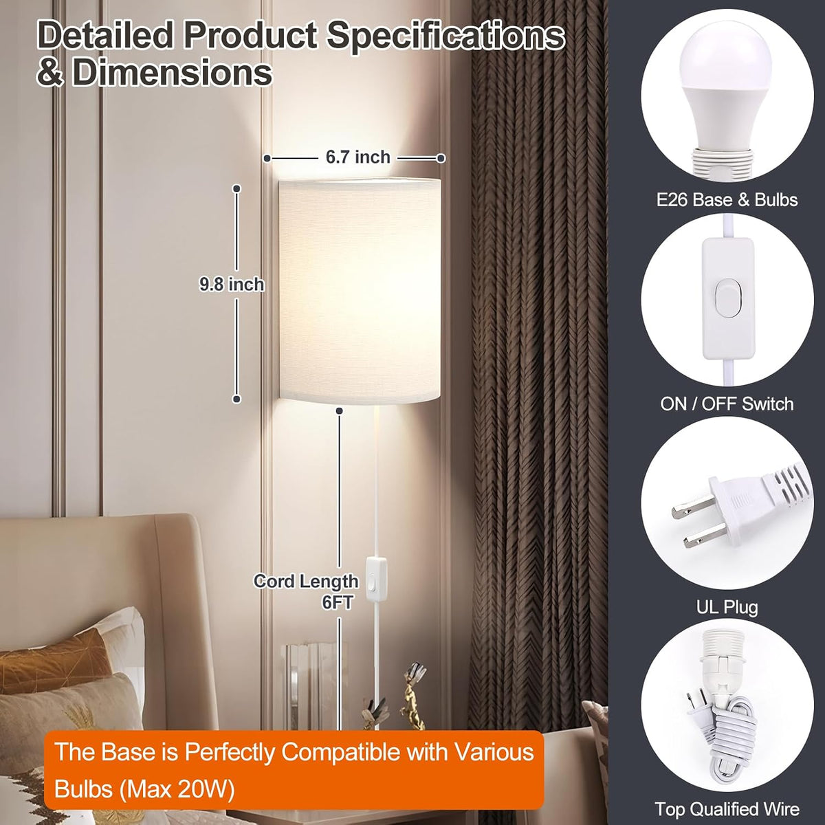 Battery Operated Rechargeable Wall Sconce Set of Two with 10000mAh Battery