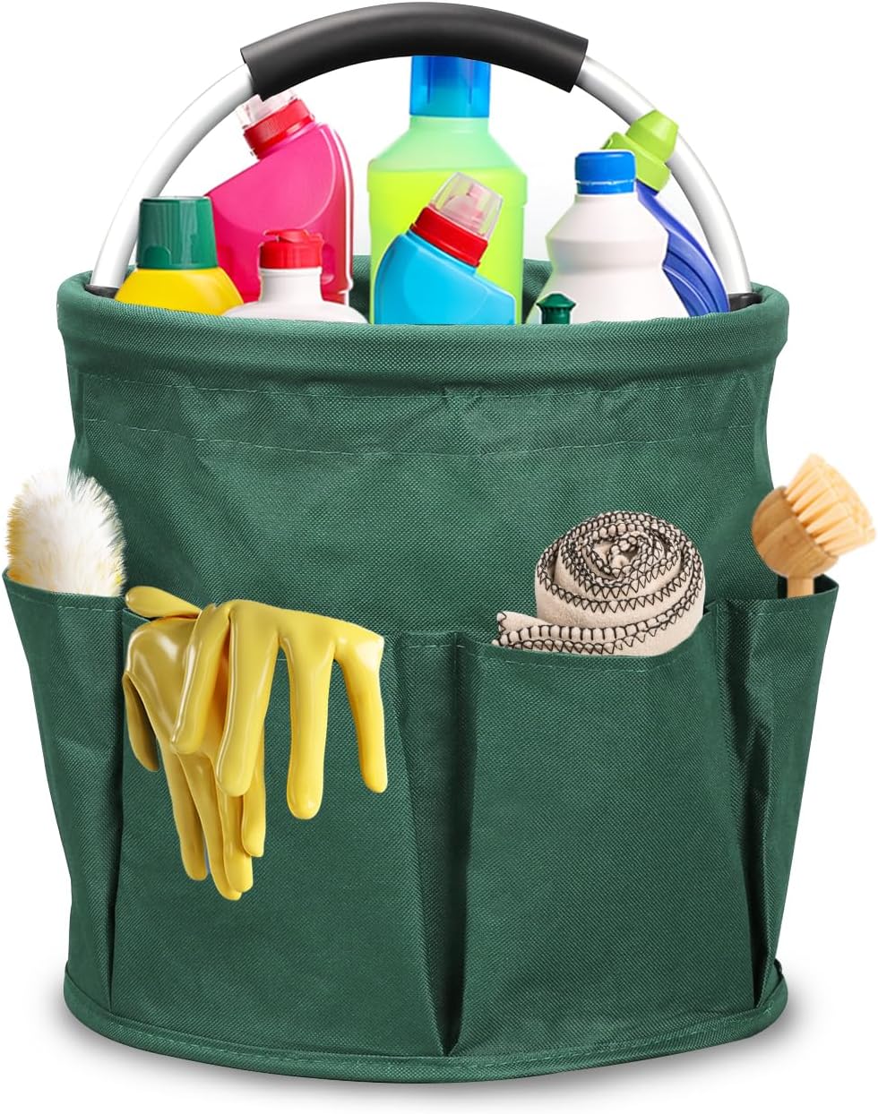Qivine 17L Cleaning Caddy with Handle, Foldable Cleaning Supply Caddy(Blue) | Cleaning Caddy for Cleaning Supplies, Portable Cleaning Supplies Organizer with 6 Pockets, Cleaning Bucket for Kitchen Garden