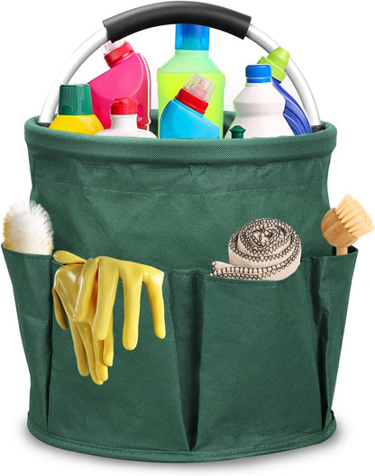 Qivine 17L Cleaning Caddy with Handle, Foldable Cleaning Supply Caddy(Blue) | Cleaning Caddy for Cleaning Supplies, Portable Cleaning Supplies Organizer with 6 Pockets, Cleaning Bucket for Kitchen Garden