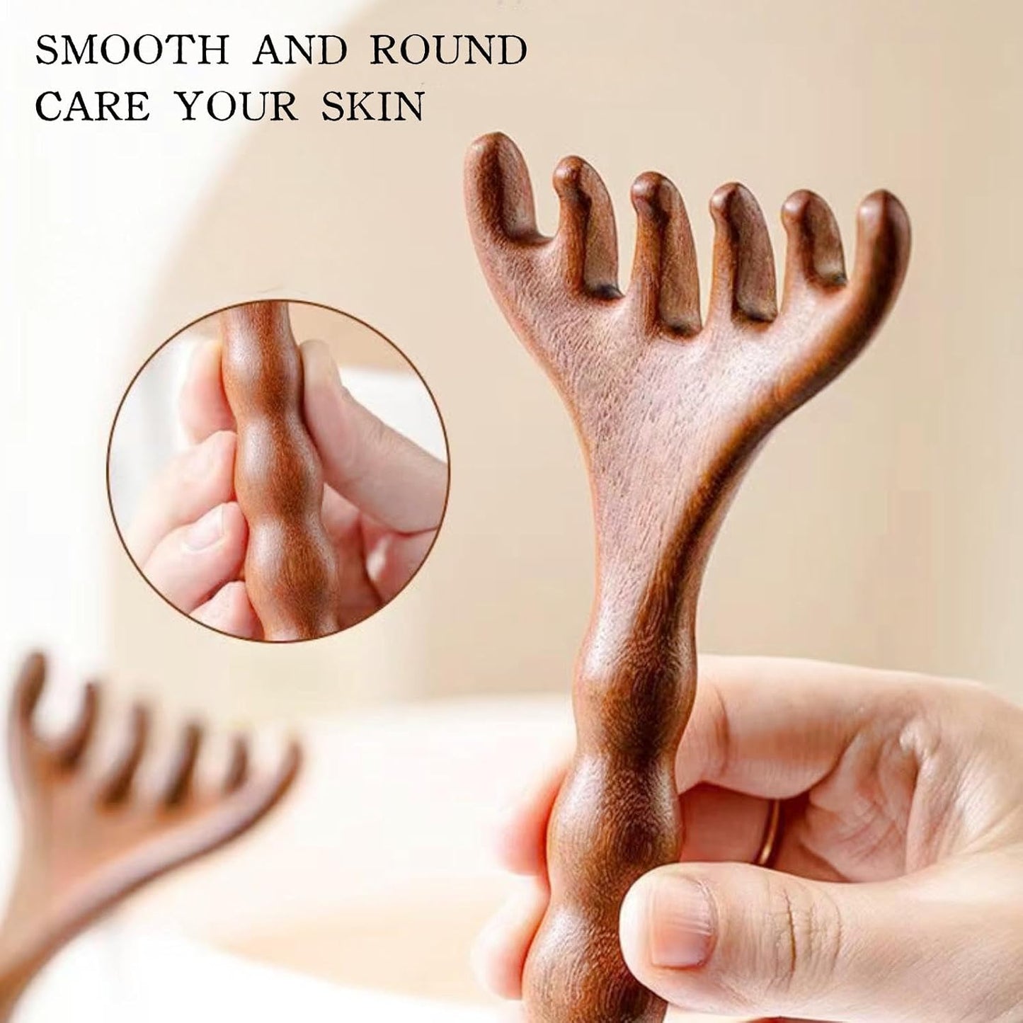 Sandalwood Scalp Massager, Wooden Gua Sha Face Neck Acupoint Tool | Long Handle, Scalp Face Neck Gua Sha, Acupoint Stimulation, Natural Wooden Comb Teeth, Relieve Tension, Promote Circulation