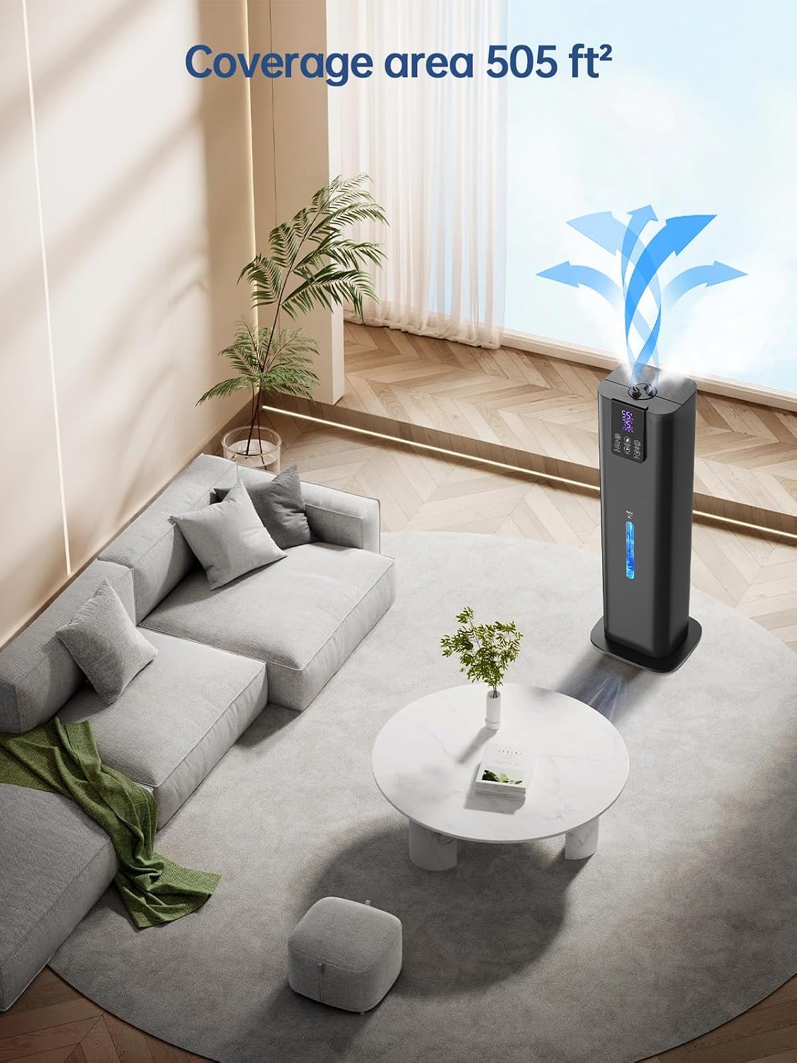 8L Smart Humidifiers for Bedroom Large Room, 2.1Gal Cool Mist Top Fill Diffuser Ambient Light, App & Remote Control, 3 Mist Modes, Quiet Humidifier for Home Office Plant
