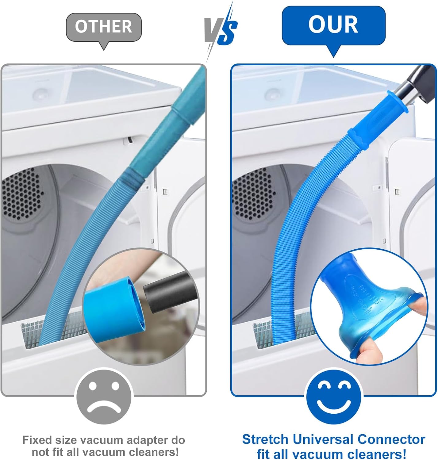 Sealegend Dryer Vent Cleaner Kit, Universal Vacuum Hose Attachment Blue | Upgraded Flexible Hose Without Whistling Noise, Fits Most Vacuums, Lint Removal Power for Dryer Vents & Tight Areas