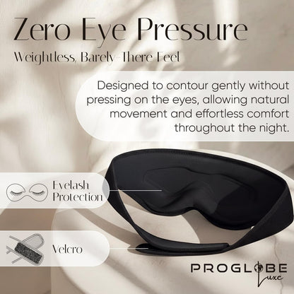 Proglobe Luxe Luxury Sleep Mask for Back & Side Sleepers, 100% Light Blocking 3D Eye Mask with Zero Pressure Eye Cups, Lash-Friendly, Soft Breathable Night Mask for Travel & Naps, Black