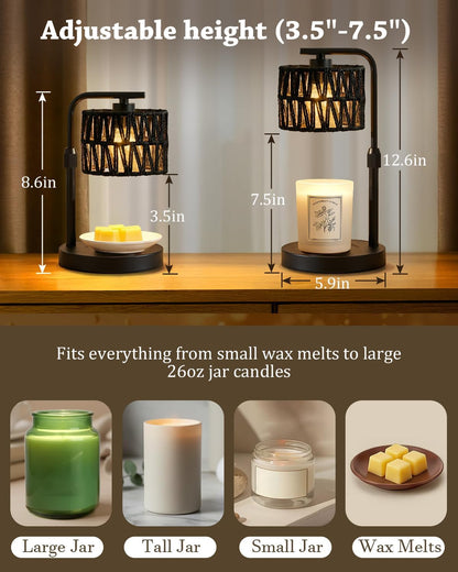 Candle Warmer Lamp with Timer Dimmer, Height Adjustable Modern Farmhouse Candle Warmer, Electric Candle Lamp Warmer with 2 Bulbs, Birthday Gifts for Women Mom, Gift for Home Decor