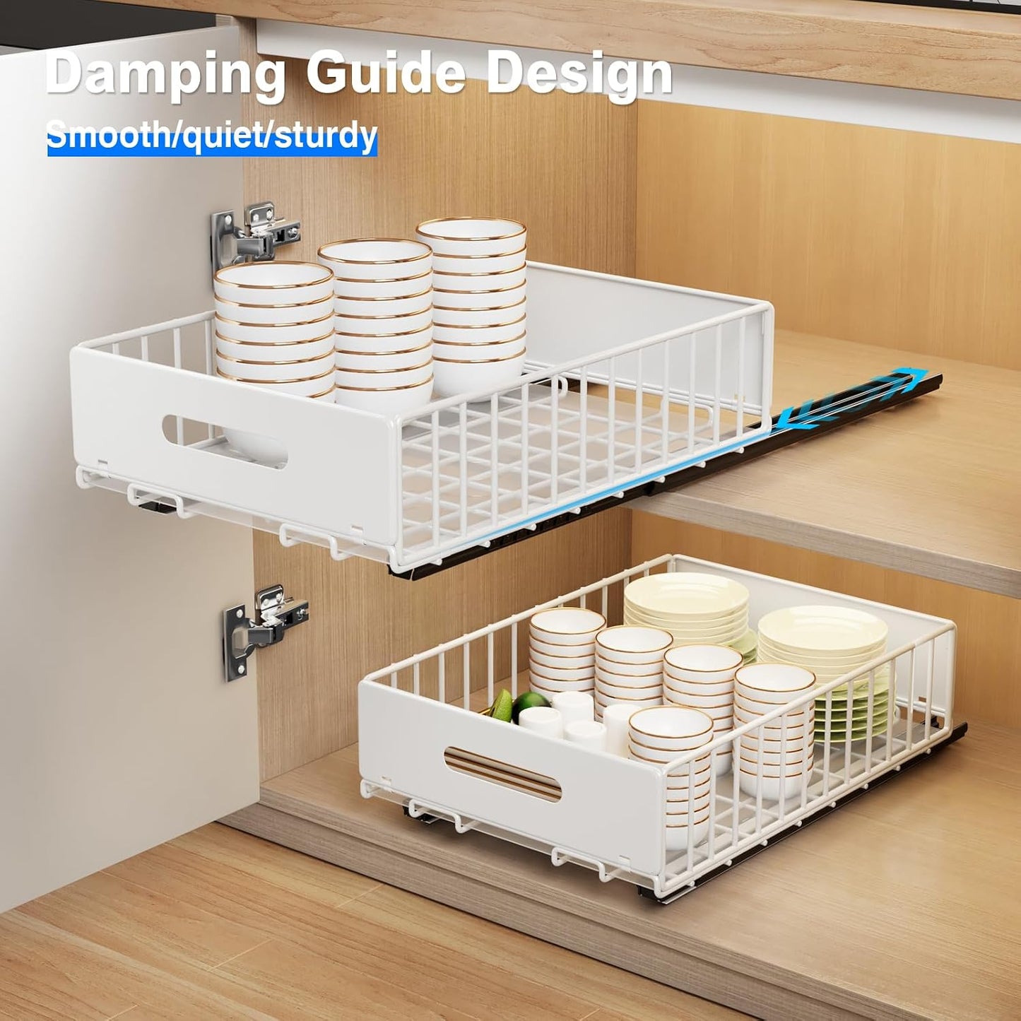 Mustorn 2 Pack Pull Out Cabinet Organizer, Slide Out Drawers for Cabinets, Peel and Stick, Heavy Duty Shelves for Kitchen, Cupboard, Pantry, Bathroom (16.5"D*11.8"W*3.94"H-Black)