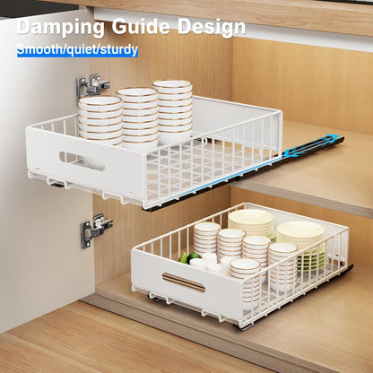 Mustorn 2 Pack Pull Out Cabinet Organizer, Slide Out Drawers for Cabinets, Peel and Stick, Heavy Duty Shelves for Kitchen, Cupboard, Pantry, Bathroom (16.5"D*11.8"W*3.94"H-Black)