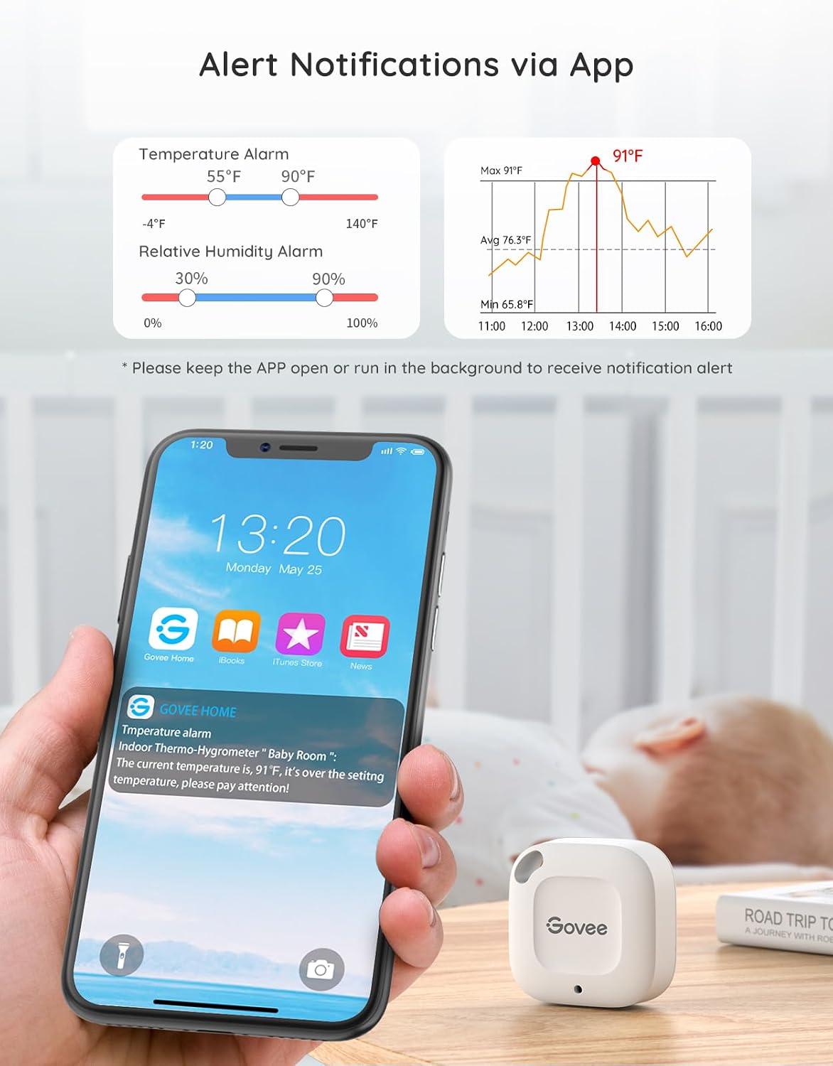 Govee Smart Bluetooth Thermometer Hygrometer H5074, Mini Humidity Sensor | Monitor temp/humidity with alerts, 262ft range. Export 2-yr data, precision sensor, portable. For greenhouse & incubators