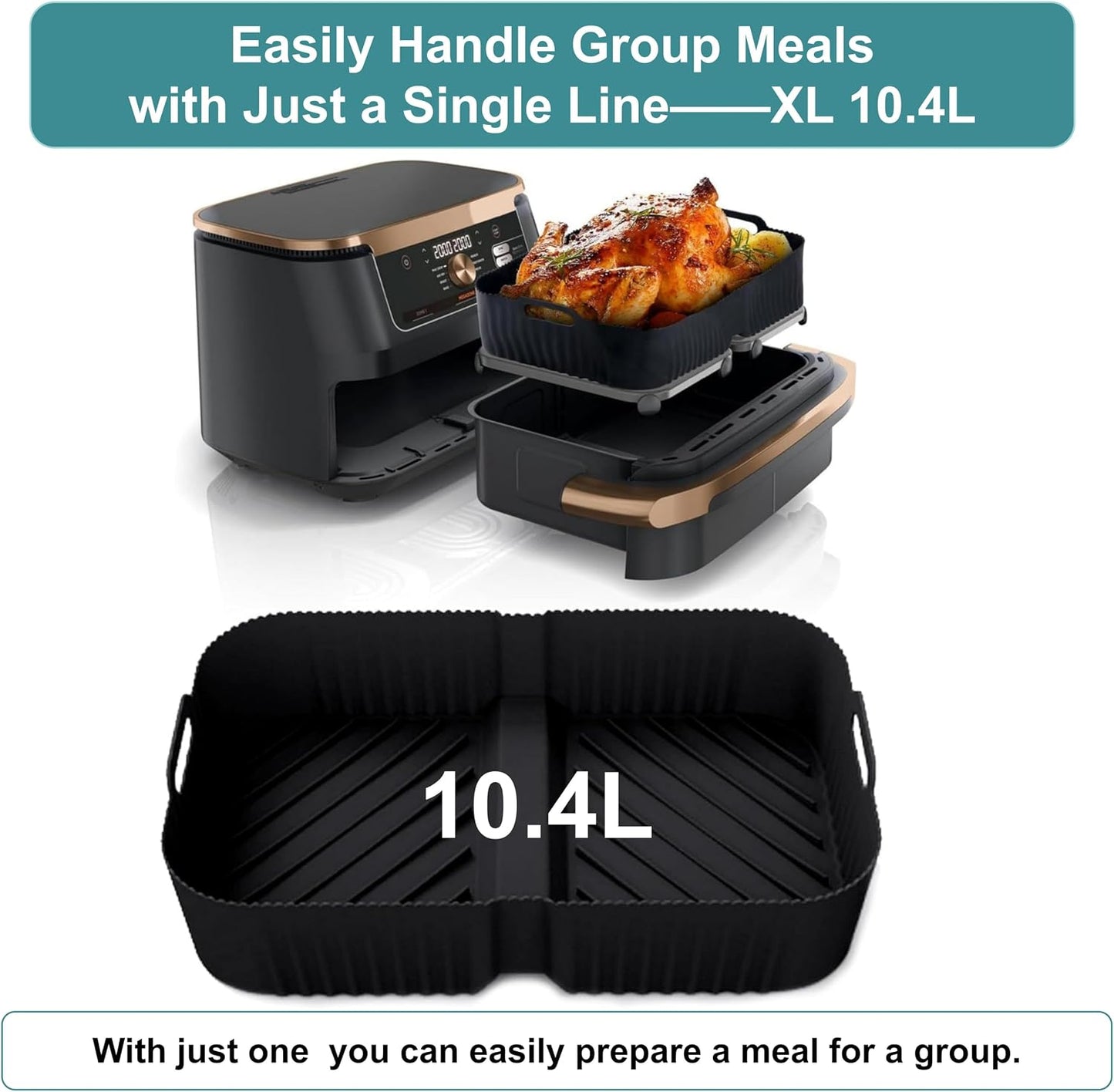 Szyeequoo Silicone Air Fryer Liners 2 Pack for Ninja Dual Zone, 1 Perforated and 1 Solid, Rectangle Reusable Liners for DZ201 DZ401 DZ550 DZ302, COSORI 9QT Instant Chefman Dual Basket Air Fryers