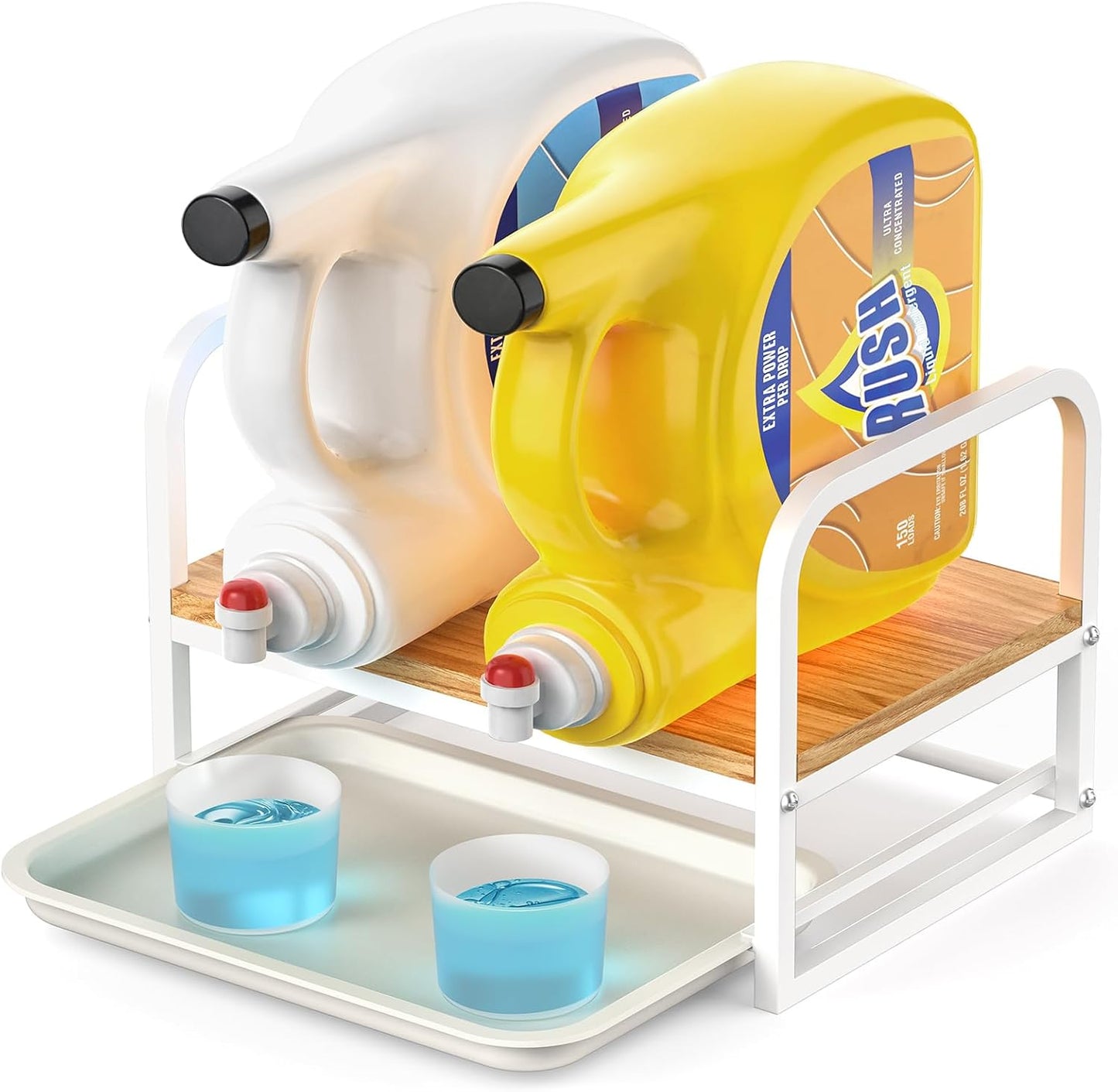 Laundry Detergent Holder Stand, Liquid Detergent Dispenser Shelf Organizer with Cleanable Drip Tray, Liquid Holder Stand Catcher for Laundry Room Organization and Storage (Flat-BlackWhite)