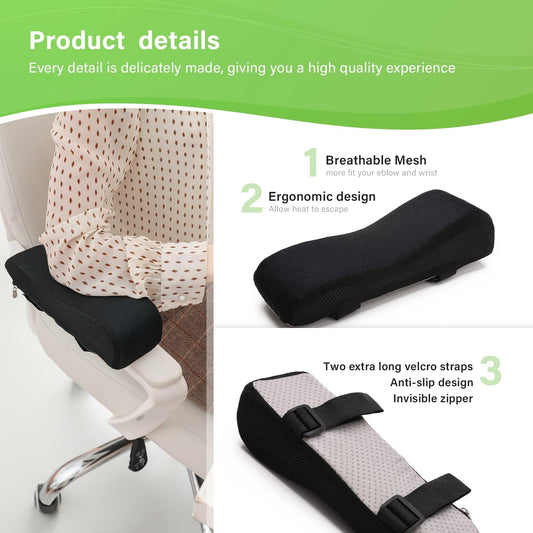LargeLeaf Chair Ergonomic Armrest Pads Elbow Pillow Pressure Relief Office Chair Gaming Chair armrest with Memory Foam armrest Pads 2-Piece Set of Chair (Black_Velvet)