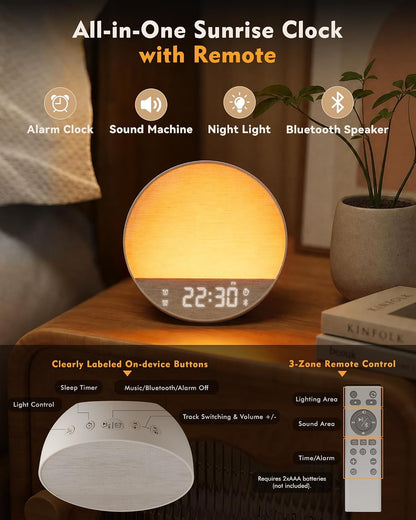 Sunrise Alarm Clock with Sound Machine, Bluetooth Speaker, Remote, Putty