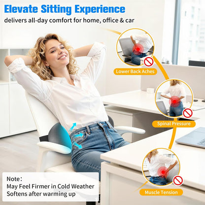 SweetSlubr Lumbar Support Pillow for Office Chair, Back Support, Black | Memory Foam with Breathable Cover. Adjustable Strap Fits Office, Gaming & Car Chairs for Everyday Comfort.