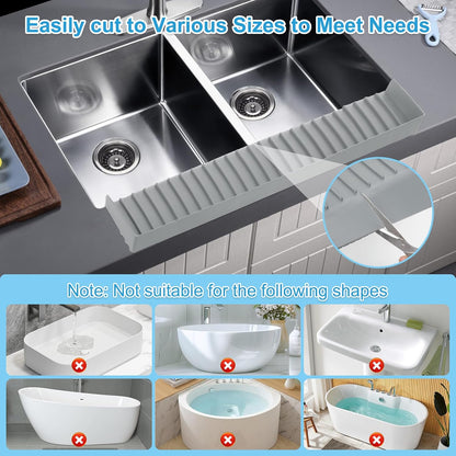 Silicone Faucet Splash Guard 4" x 30", Faucet Water Catcher Mat, Longer Silicone Sink Mat for Kitchen, Bathroom, Laundry Room, Farmhouse for Quartz Kitchen Sink（Gray）