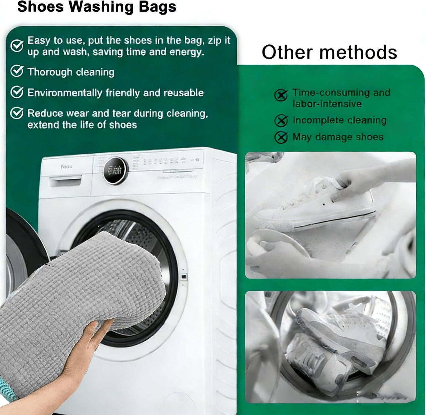 2PCS Shoes Washing Machine Bag Kit,Reusable Washing Shoes Bag,Include 1PC Shoes Dryer Bag and 2 Drying Racks,Laundry Shoes Bag with Durable Zipper for Sneakers and Canvas Shoes