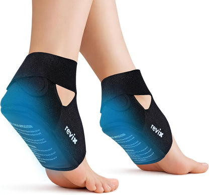 REVIX Heel Ice Pack Wrap for Plantar Fasciitis & Achilles Tendonitis, Gel | Full-heel Coverage for Men & Women, Hot or Cold Relief for Heel Spurs & Foot Discomfort, Adjustable, Reusable (Not for Ankle)