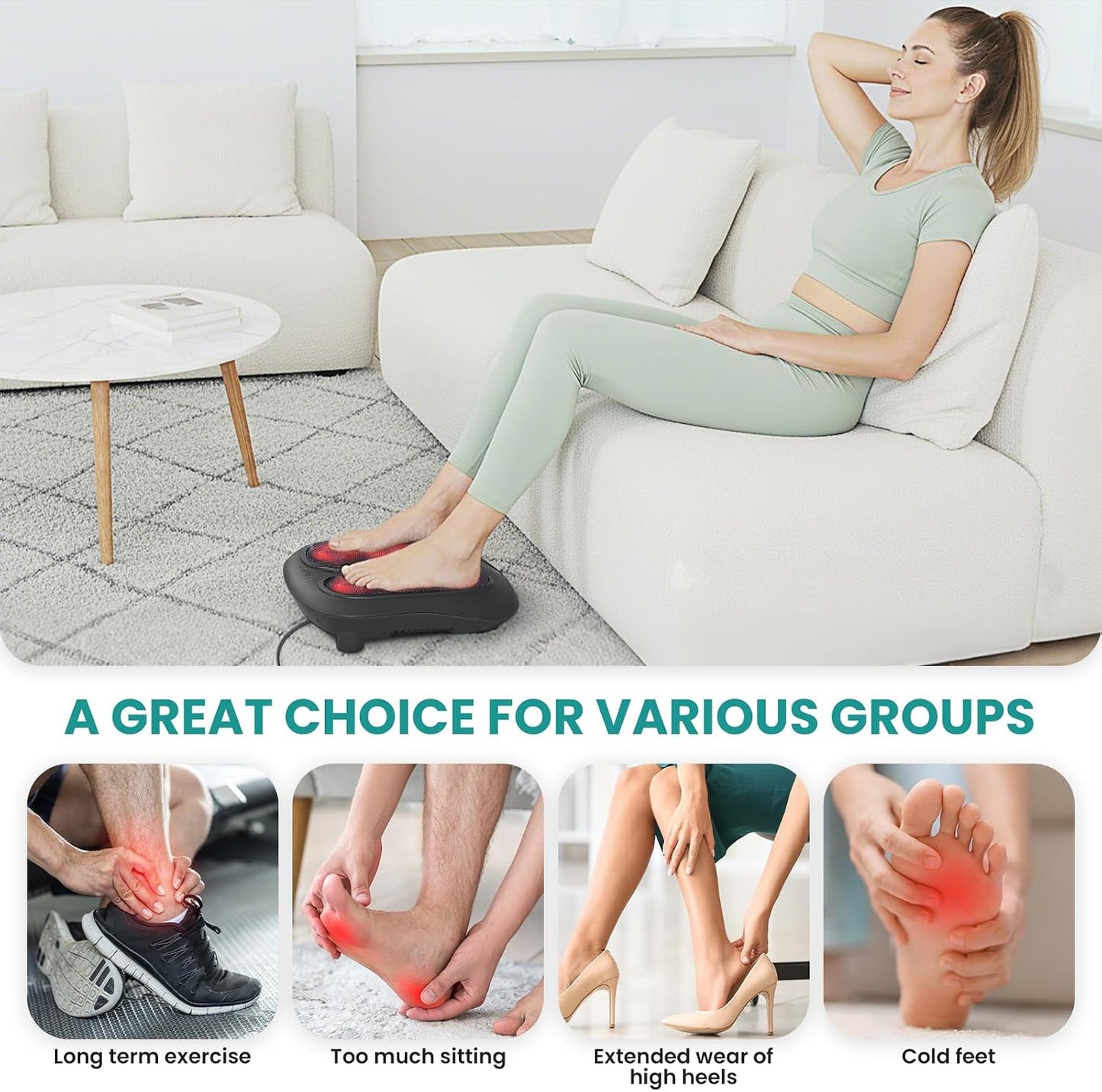 Nekteck Foot Massager with Heat, HSA Eligible FSA Massage Tools Gifts | Shiatsu Heated Electric Kneading Foot Massager Machine for Plantar Fasciitis, Built-in Infrared Heat Function and Power Cord
