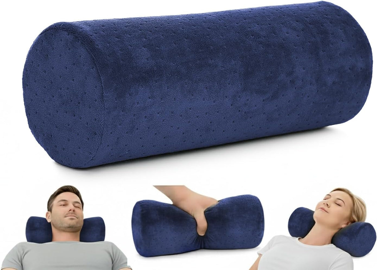 AllSett Health Firm Cervical Neck Roll Memory Foam Pillow, Bolster Pillow, Round Neck Support for Sleeping | Bolster for Bed, Legs, Back and Yoga