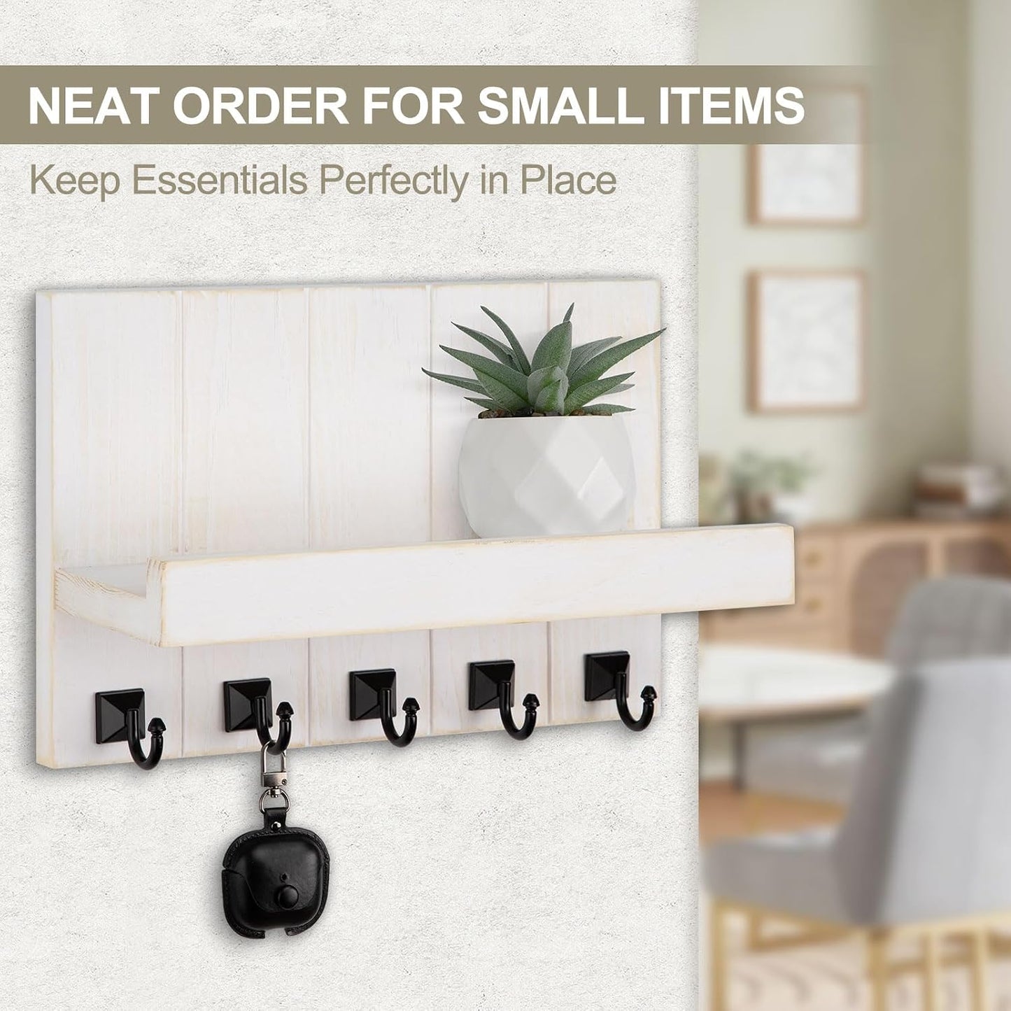 Key Holder for Wall, Decorative Key Holder with Shelf | Key and Mail Holder Wall Mount, Farmhouse Decor with 5 Key Hooks for Keys, Coats, ect.