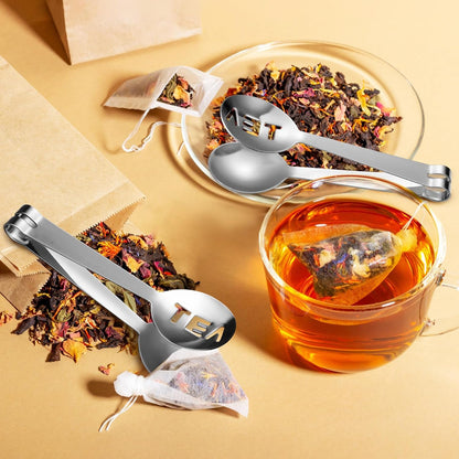 6 Pcs Stainless Steel Tea Bag Squeezer Tongs, Silver | Easy to Use, Sturdy Head Design, Holds Tea Bags Securely, Compact Kitchen Accessory for Serving and Filtering